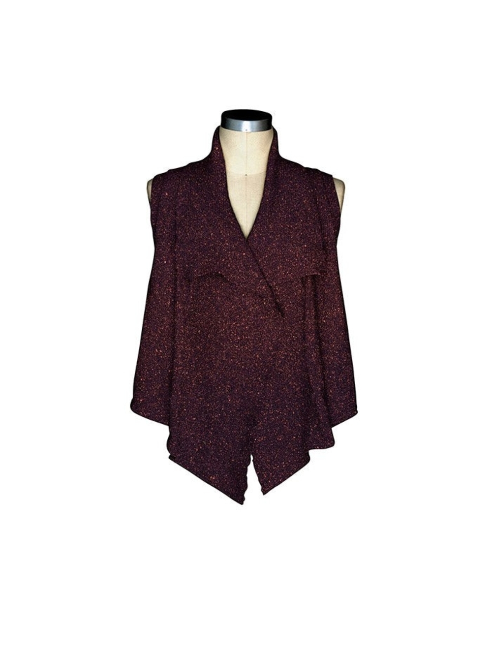Sparkle Open-Front Sleeveless Cardigan Vest - Deep blackberry